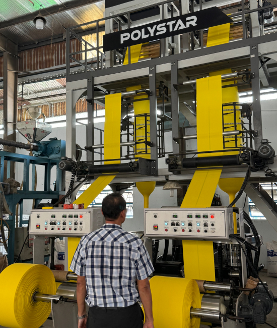 E.I.G. factory featuring POLYSTARs Duo-X machine for sustainable garbage bag production